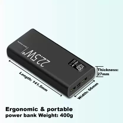 Champion PD22.5W Super Fast Charging Power Bank | Type C PD (Input& Output) Dual USB Output (Black) - Image 3