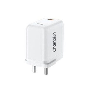 Champion 25W PD Charger with Dual Output (USB + Type C) , PPS/Warp/Dash/SuperVooc Support for iPhone & Android